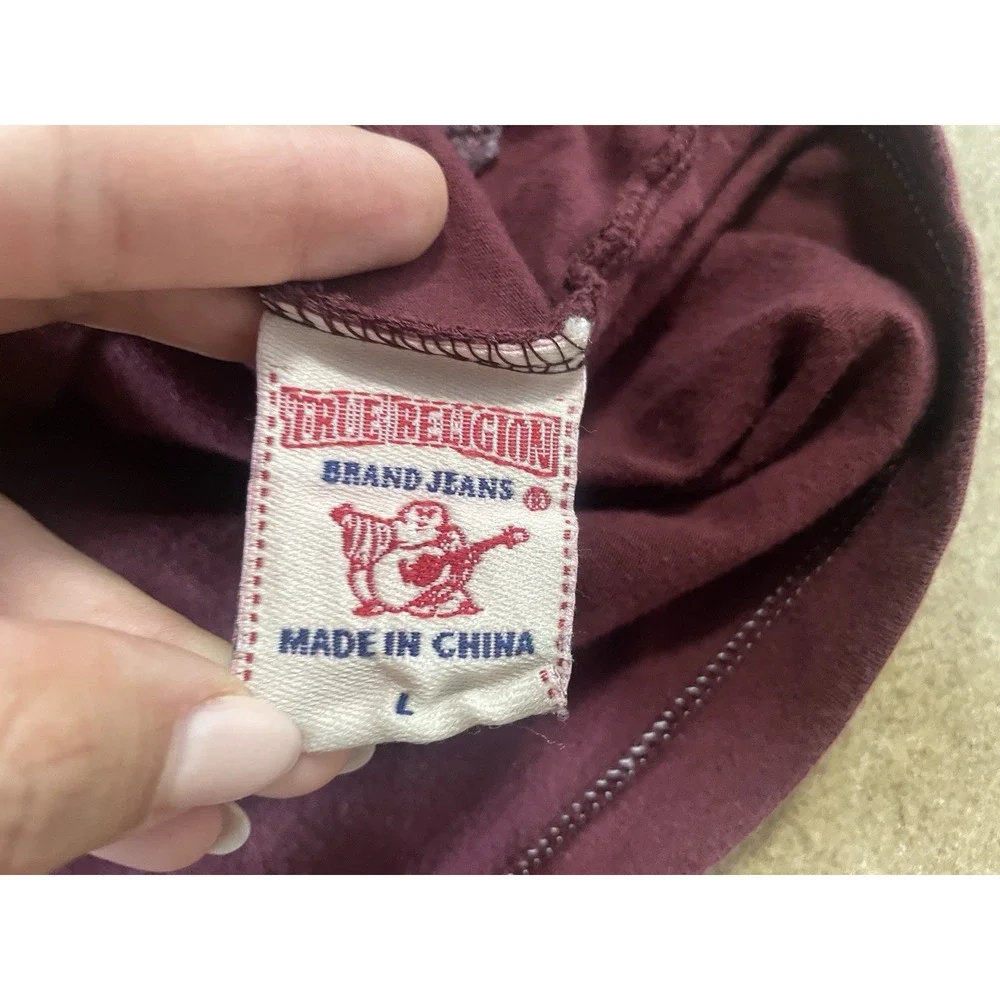 True Religion T-Shirt Men's Sz L Faded Burgundy Buddha Graphic Hot-Yes